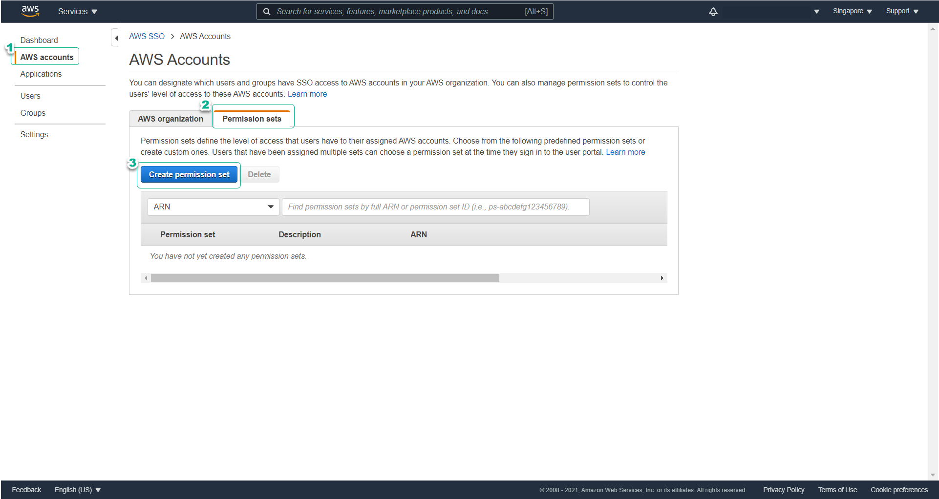 Tạo Permission Set AWS Single SignOn cho Organization